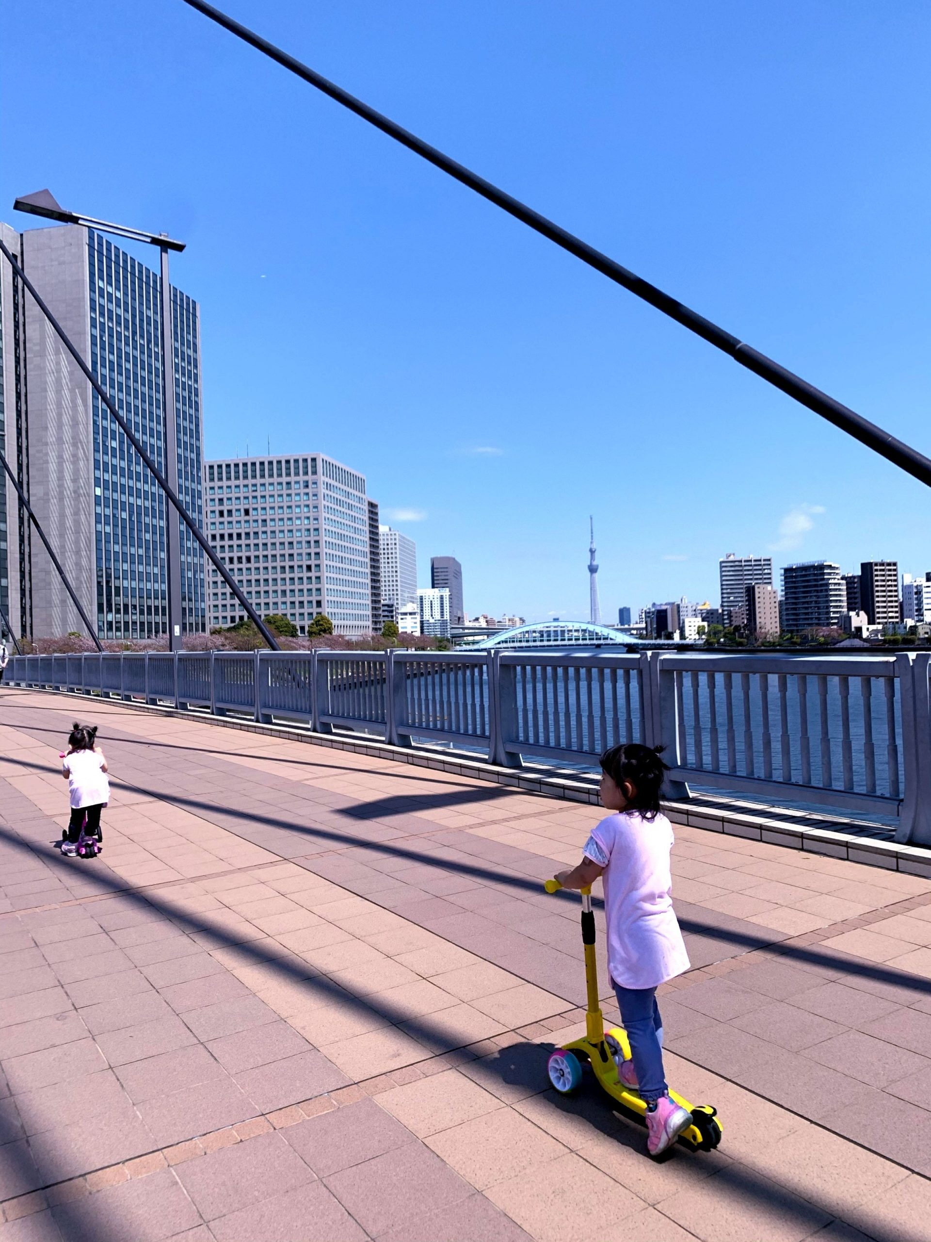 4歳双子と3密（密です）を避けてキックボードで散歩１-隅田川テラス（相生橋‐佃大橋-中央大橋‐永代橋）